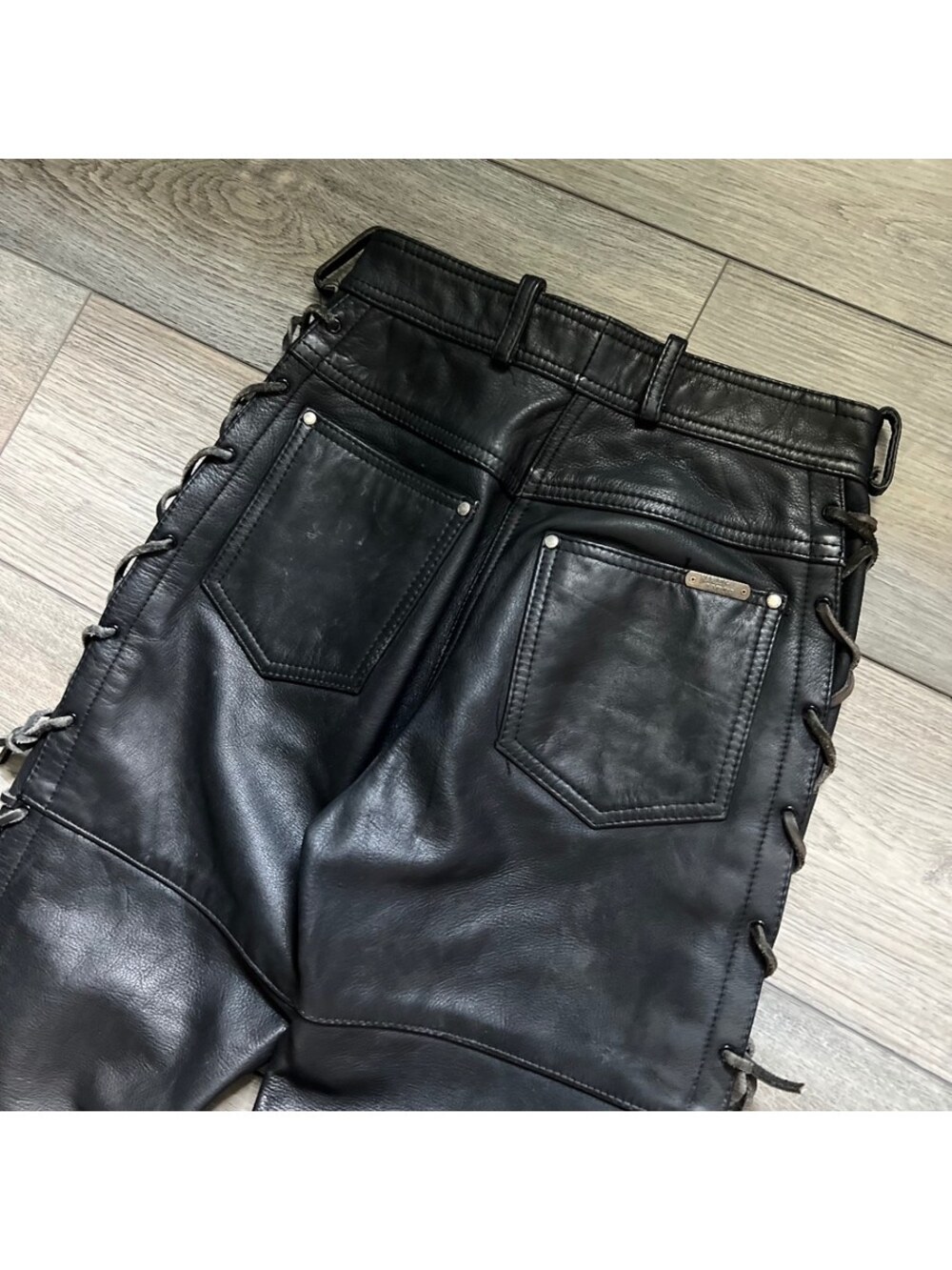 Vintage Harley-Davidson Women's 8 Leather Lace Up Motorcycle Pants Black - Picture 7 of 14